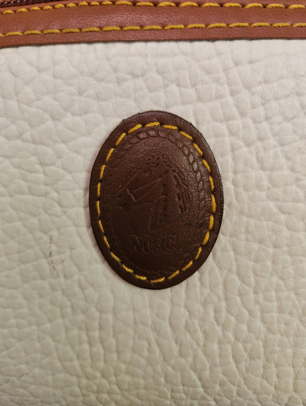 M. C. Pebbled Two-Tone Leather Bag in White and Brown - Picture 2 of 15